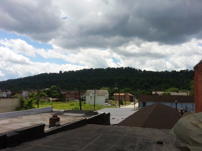 View from the roof. Braddock, Mononghehela River , and Dusquense Hills